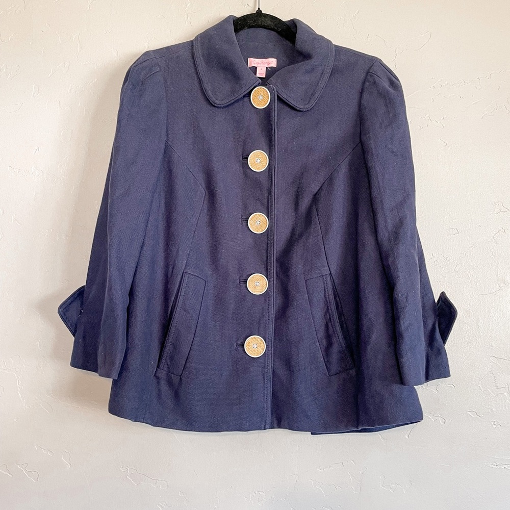 Lilly Pulitzer Navy Blue Linen Button Up Jacket